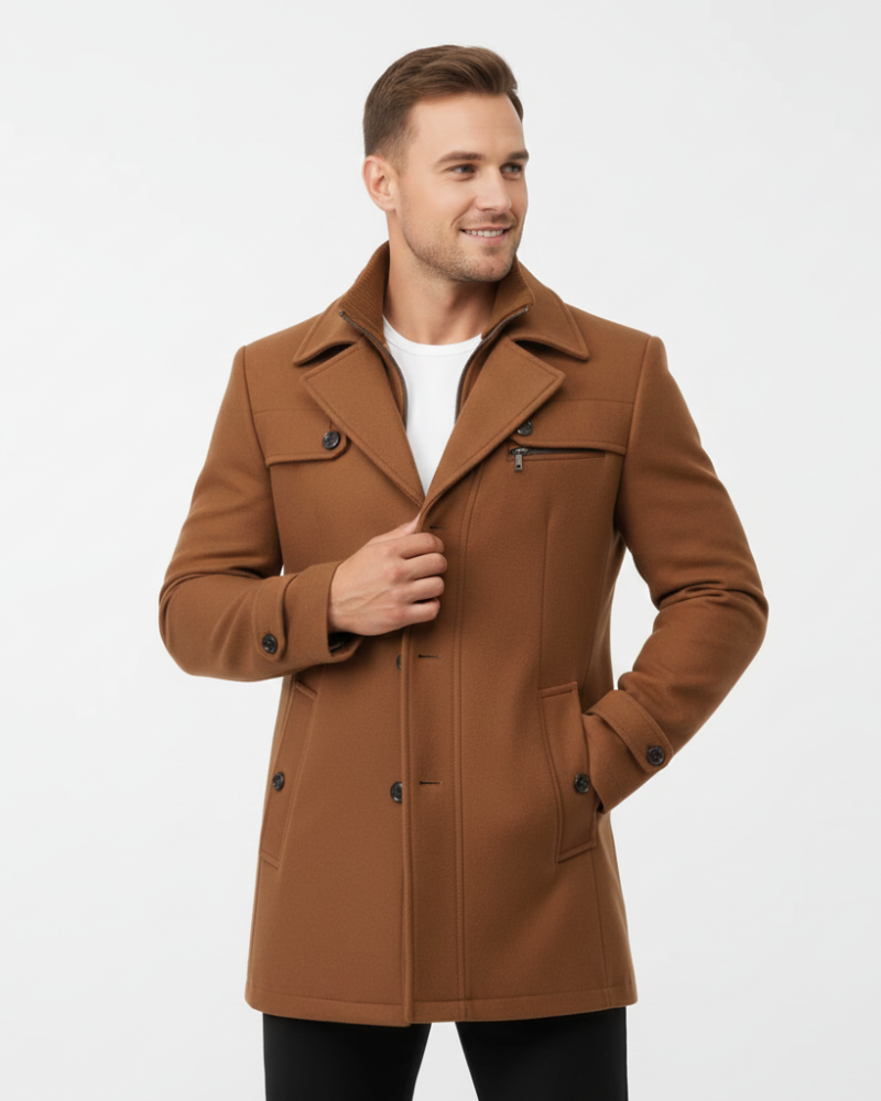 Edwin Palton Bărbați – Pardesiu Slim Fit cu Dublu Rând de Nasturi și Guler Clasic