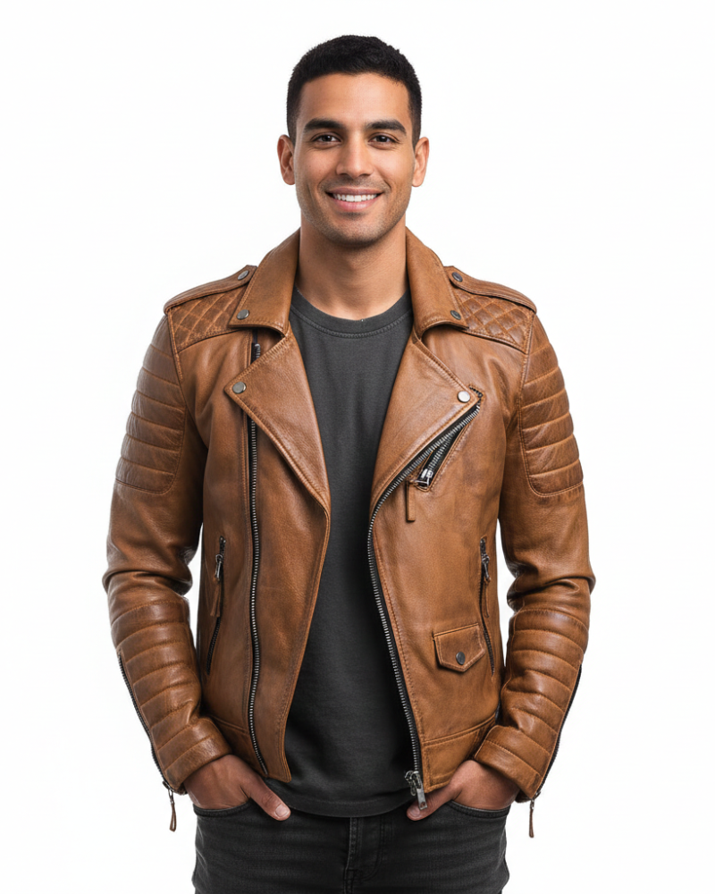 Amos Herre Motorsykkeljakke med Glidelås – Moderne Stil og Komfortabel Passform