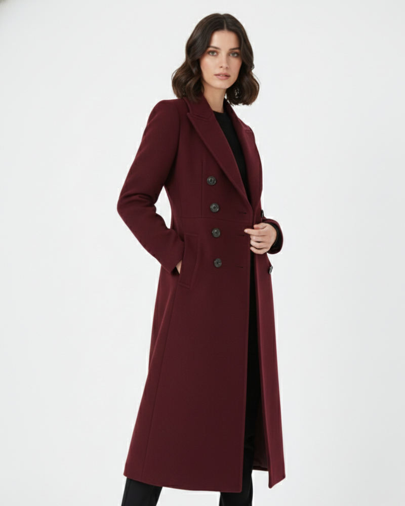 Vian Abrigo Largo Mujer – Abrigo de Lana con Solapa Elegante y Doble Botonadura