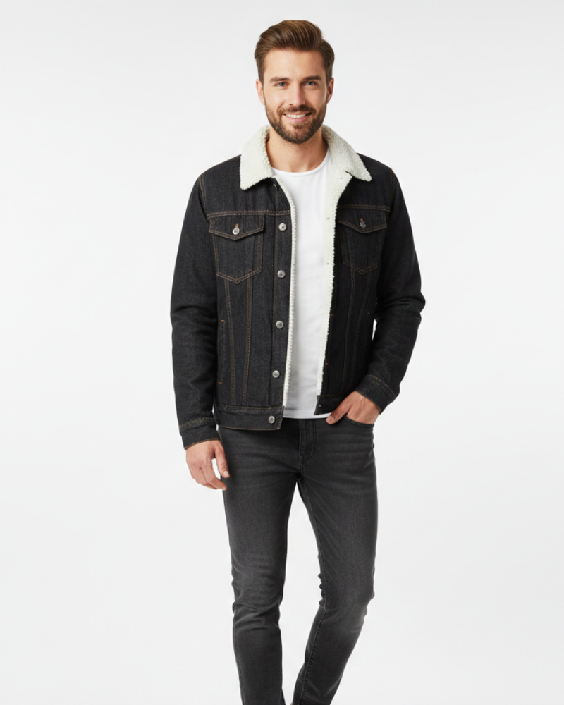 Cannon Veste en Jean Homme Doublée Polaire – Denim Bleu Foncé, Col Doublé & Chaleur Hiver