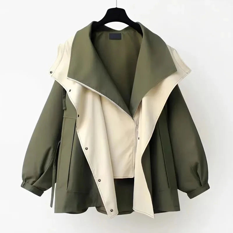 Mikyla Manteau Trench Femme – Chic Bicolore Moderne & Chaud pour Automne Hiver Élégant