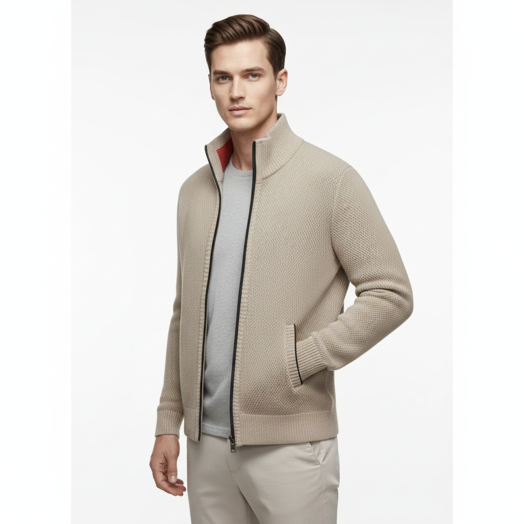 Jeffrey Gilet Zippé Homme – Pull Épais en Maille avec Col Montant & Doublure Chaude