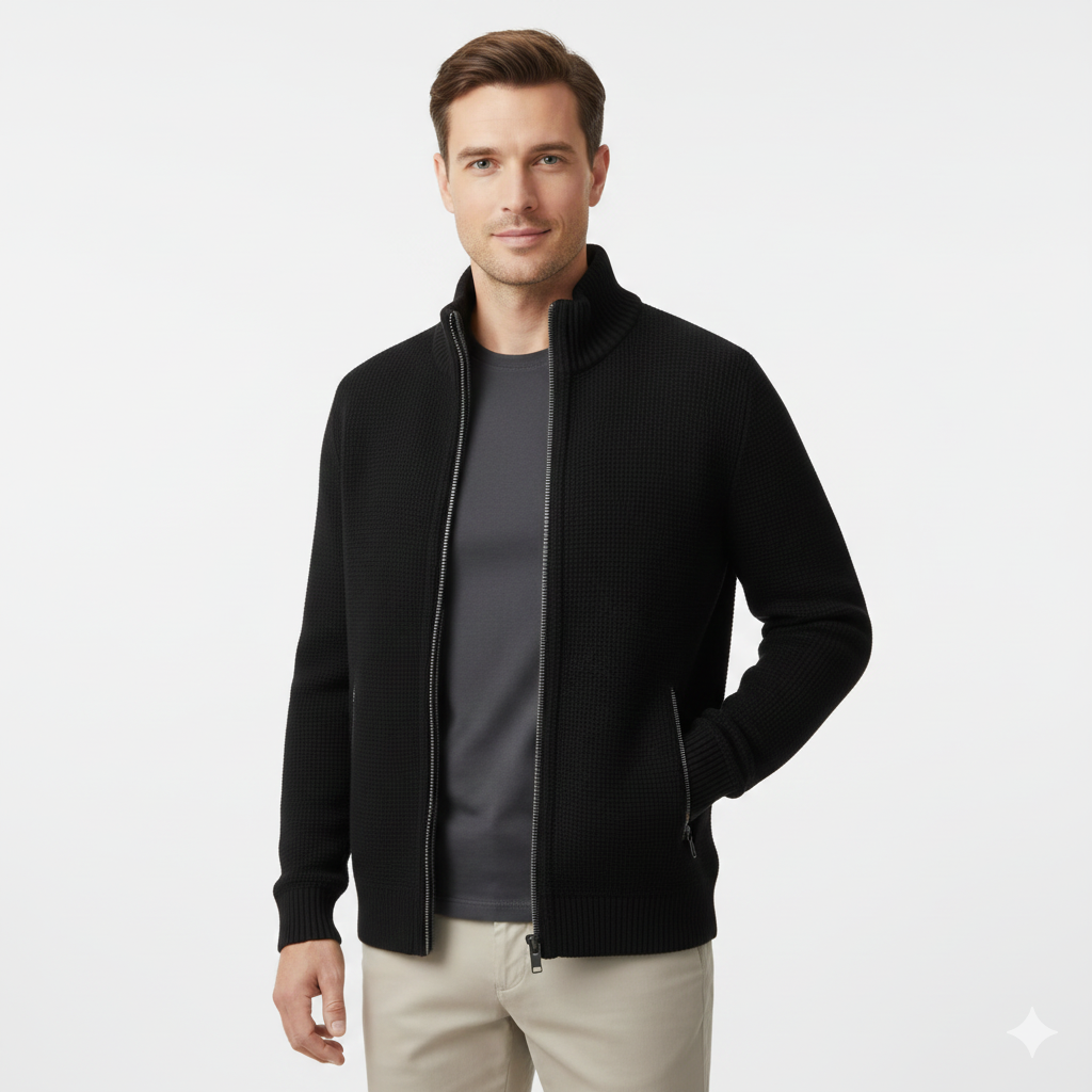 Jeffrey Vattert Vest for Menn – Tykk Strikkegenser med Høy Hals og Varm Fôr