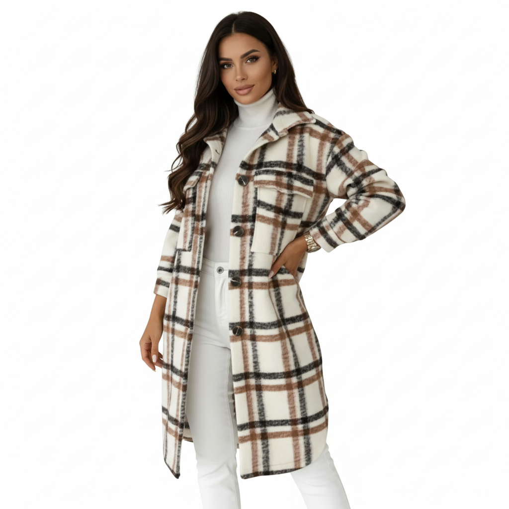 Jody Women's Plaid Coat – Long Oversized Jacket in Mixed Wool Shacket Style