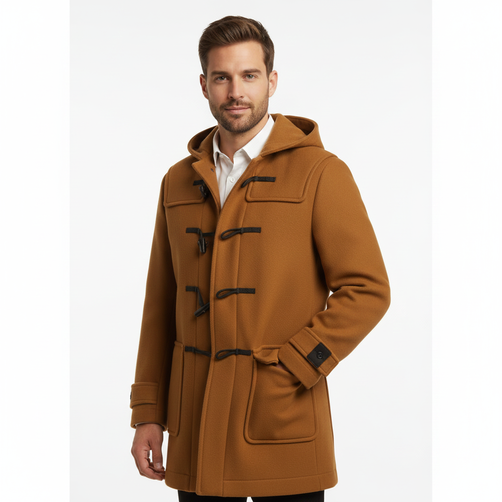 Joen Trench Long Homme – Manteau Scandinave à Capuche avec Boutons en Corne & Style Rétro