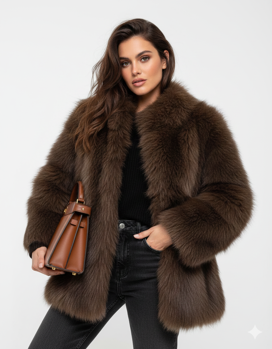 Julien Manteau Faux-Fur Femme – Veste Hiver Douce & Chaude avec Coupe Décontractée Élégante