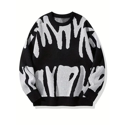 Maglione da donna Monica - Grafica in bianco e nero, motivo astratto in stile moderno