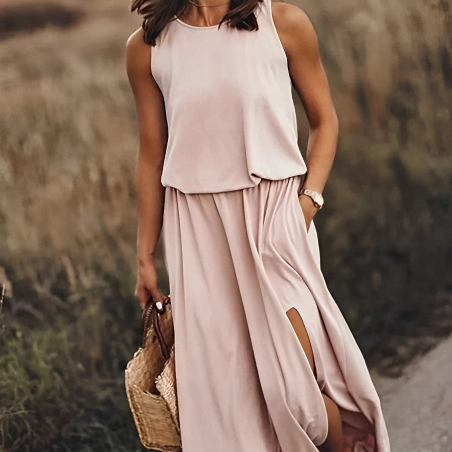 Gianna Robe Longue Femme – Robe Rétro Sans Manches avec Coupe Aérienne & Style Estival