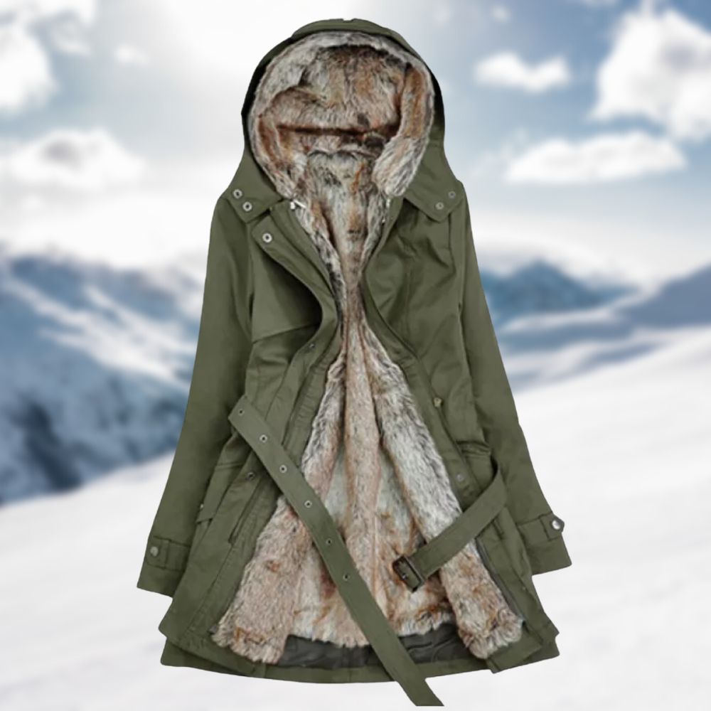 Sadie Parka Longue pour Femme – Capuche doublée de fausse fourrure et taille ajustable