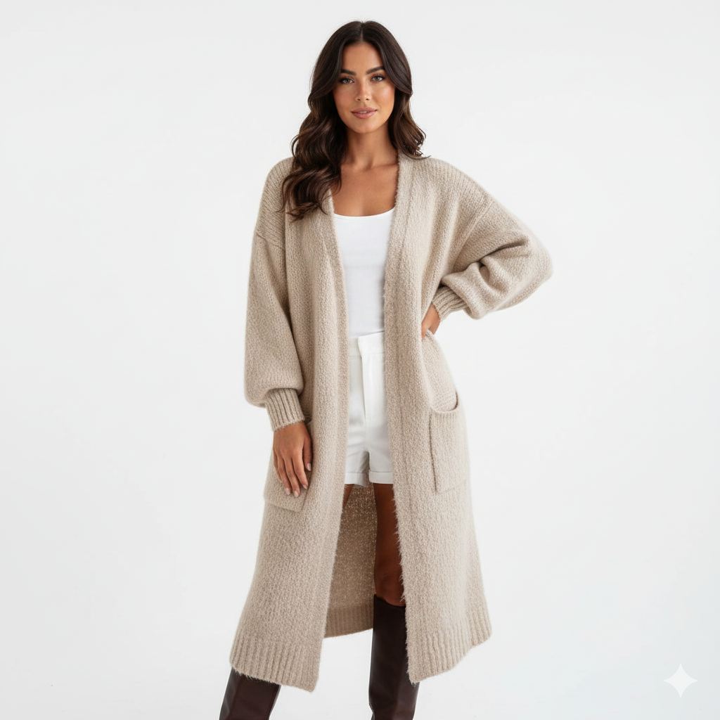 Laleng Cardigan Long Oversize Femme – Gilet Tricot Doux avec Poches & Coupe Décontractée