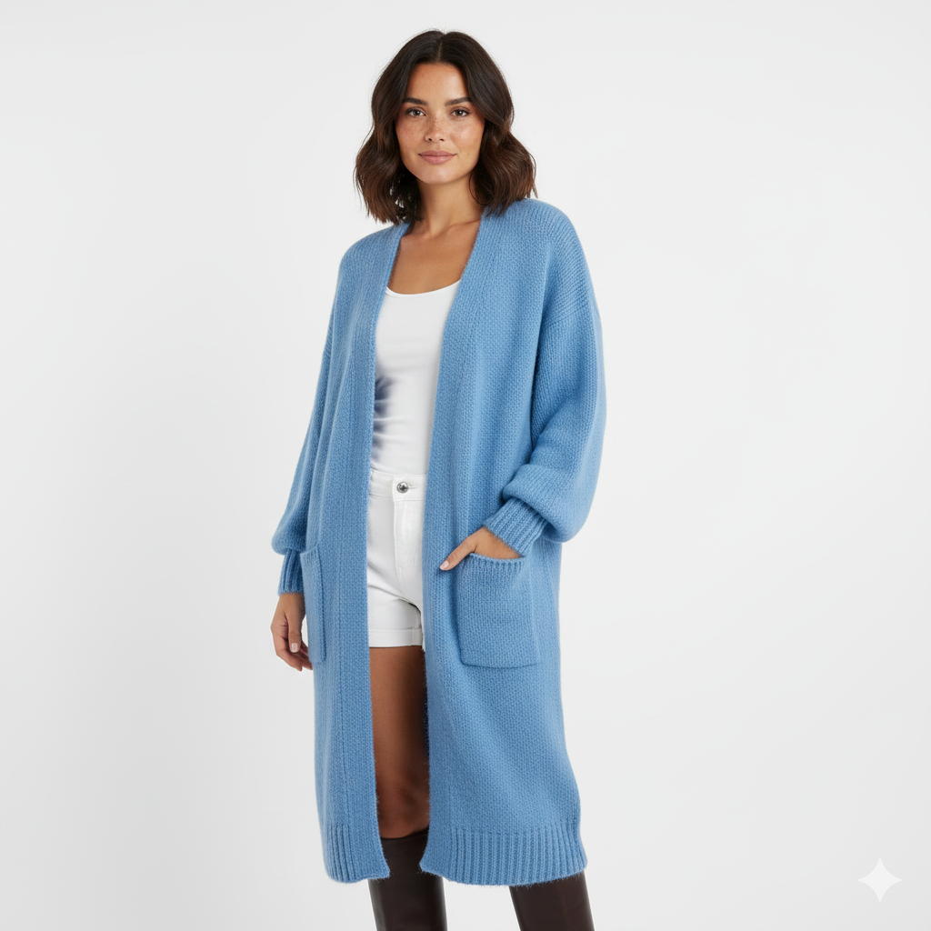 Laleng Cardigan Long Oversize Femme – Gilet Tricot Doux avec Poches & Coupe Décontractée