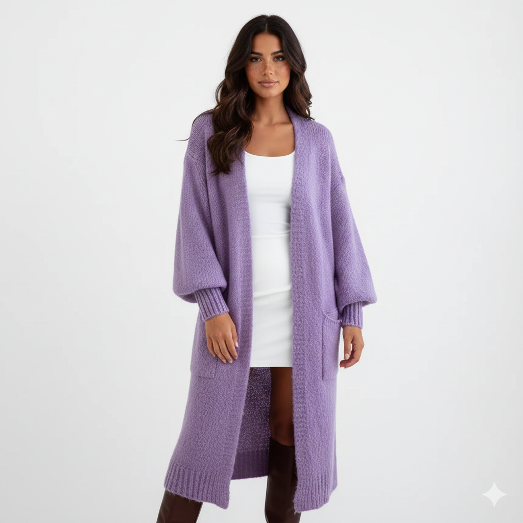 Laleng Cardigan Long Oversize Femme – Gilet Tricot Doux avec Poches & Coupe Décontractée