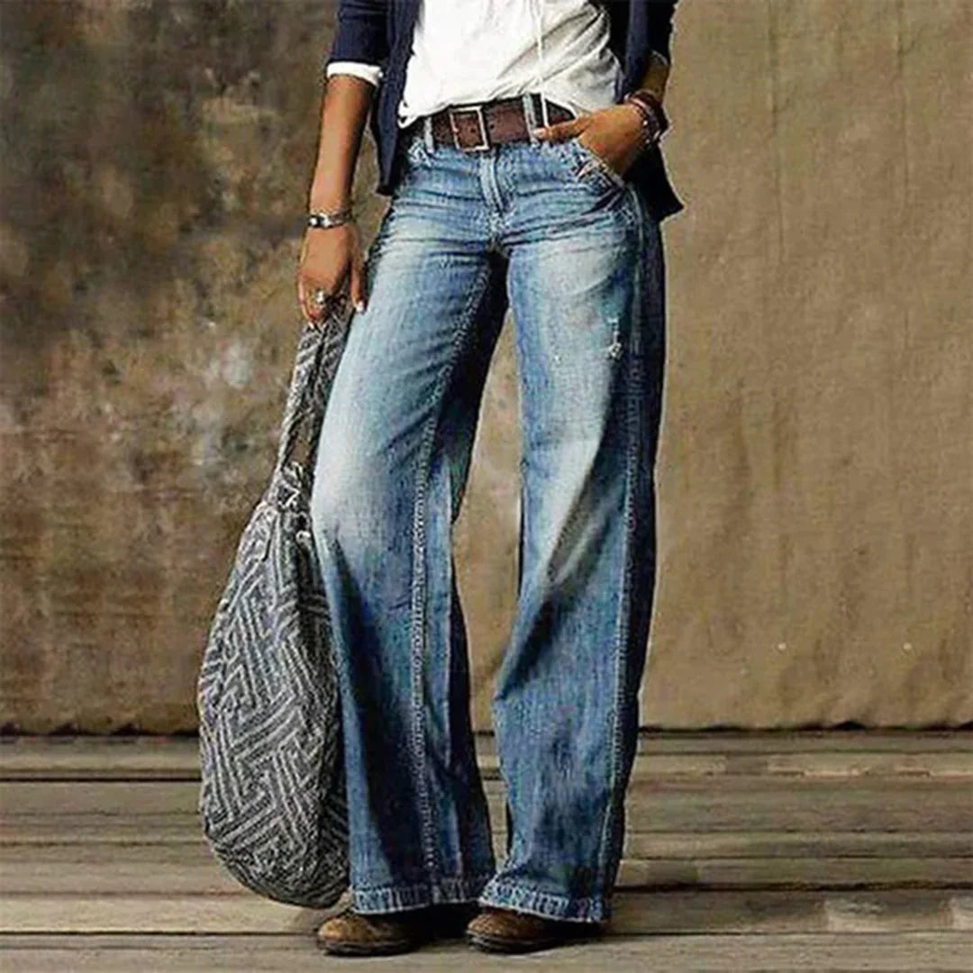 Emie Jean Taille Basse Femme – Look Vintage avec Stretch & Coupe Confortable