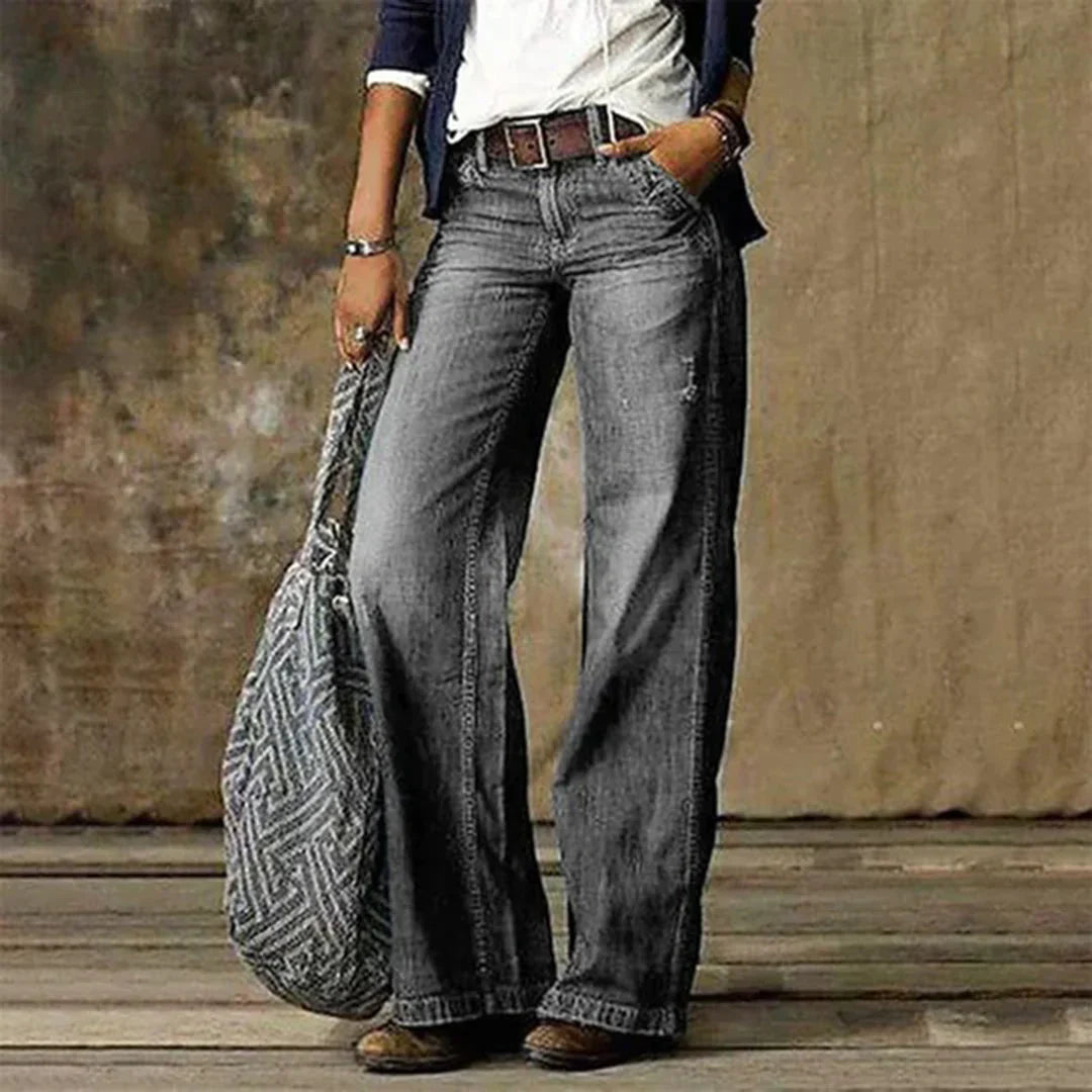 Emie Jean Taille Basse Femme – Look Vintage avec Stretch & Coupe Confortable