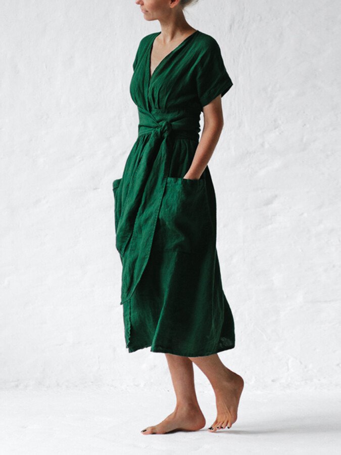 Abito avvolgente in lino da donna Léonie - Abito elegante e leggero con vestibilità regolabile per l'estate
