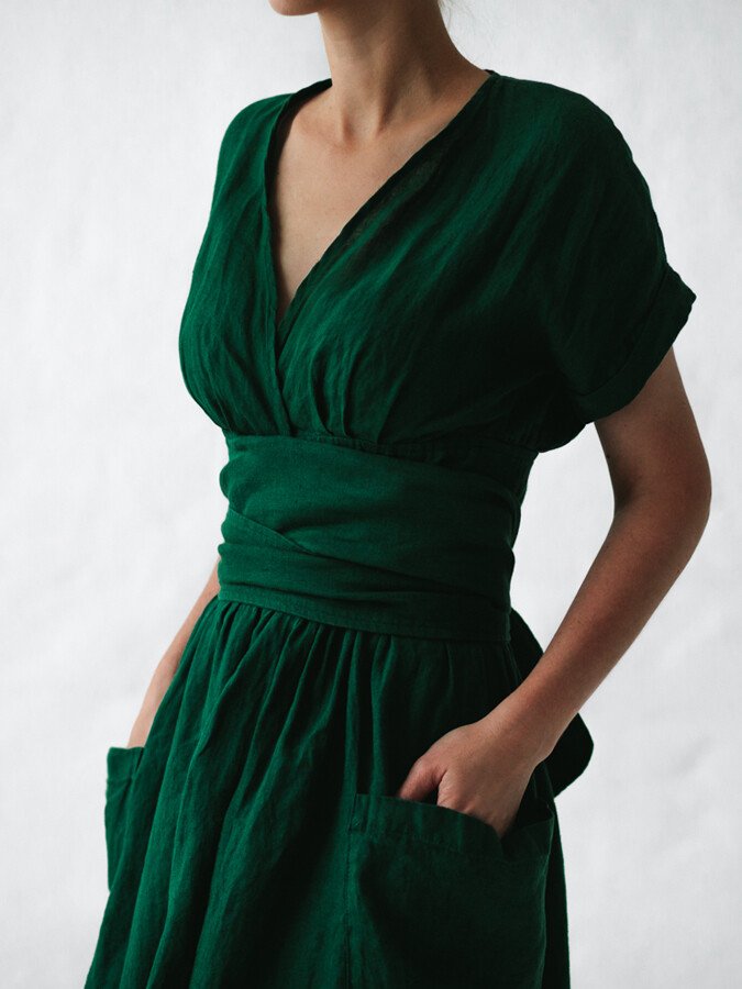 Abito avvolgente in lino da donna Léonie - Abito elegante e leggero con vestibilità regolabile per l'estate