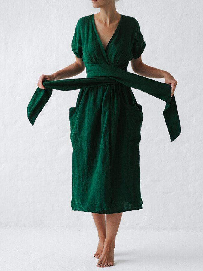 Abito avvolgente in lino da donna Léonie - Abito elegante e leggero con vestibilità regolabile per l'estate