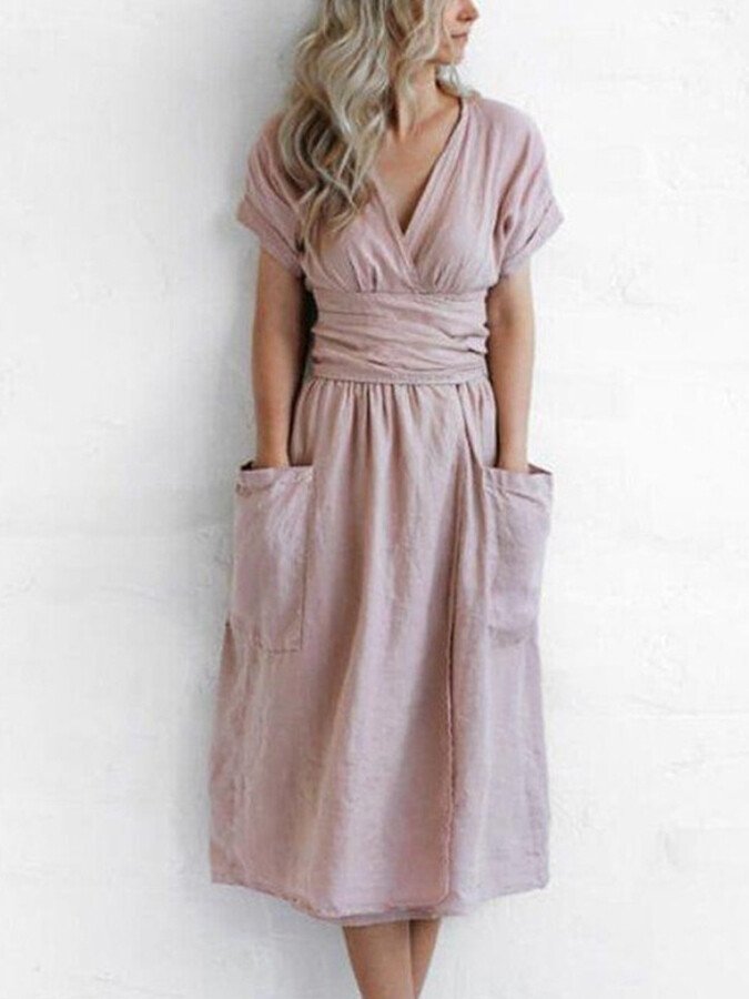 Abito avvolgente in lino da donna Léonie - Abito elegante e leggero con vestibilità regolabile per l'estate