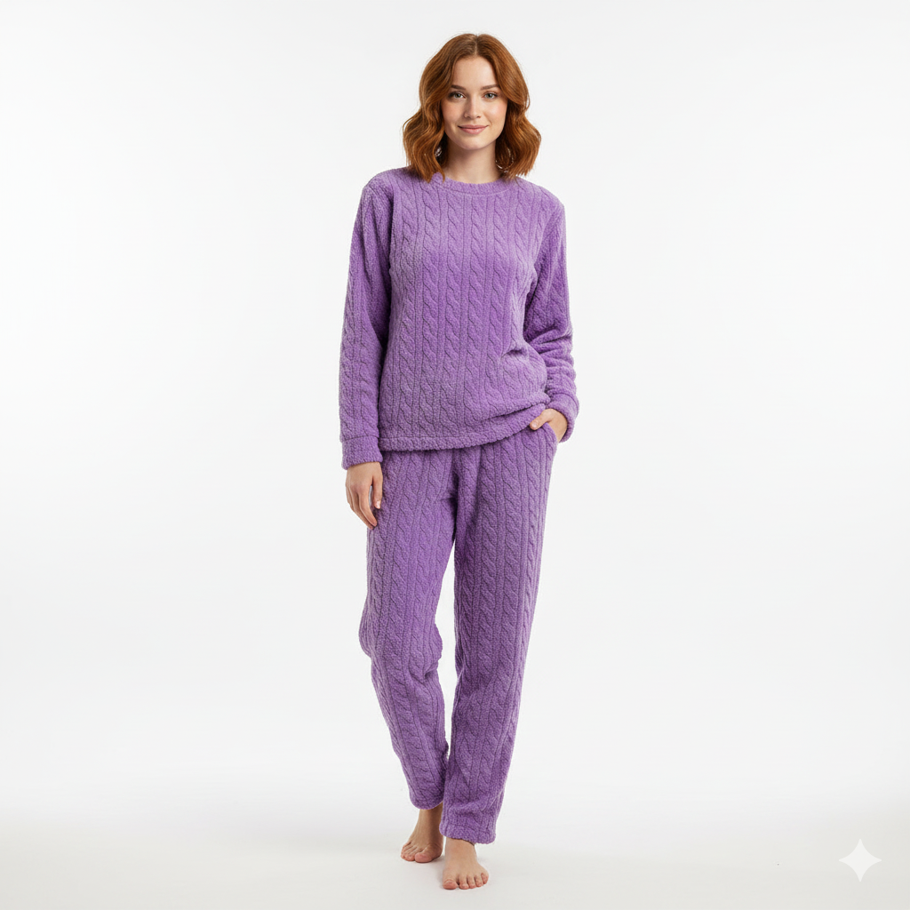 Lunie Set Îmbrăcăminte de Relaxare pentru Femei – Pijamale din Fleece cu Două Piese, Cald și Confortabil