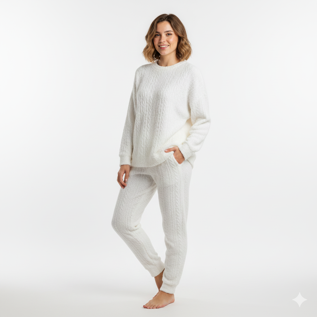 Lunie Set Îmbrăcăminte de Relaxare pentru Femei – Pijamale din Fleece cu Două Piese, Cald și Confortabil