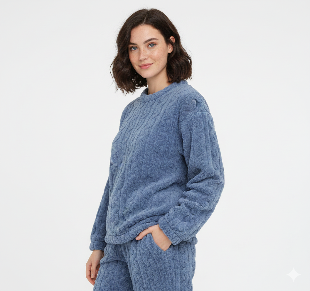 Lunie Set Îmbrăcăminte de Relaxare pentru Femei – Pijamale din Fleece cu Două Piese, Cald și Confortabil