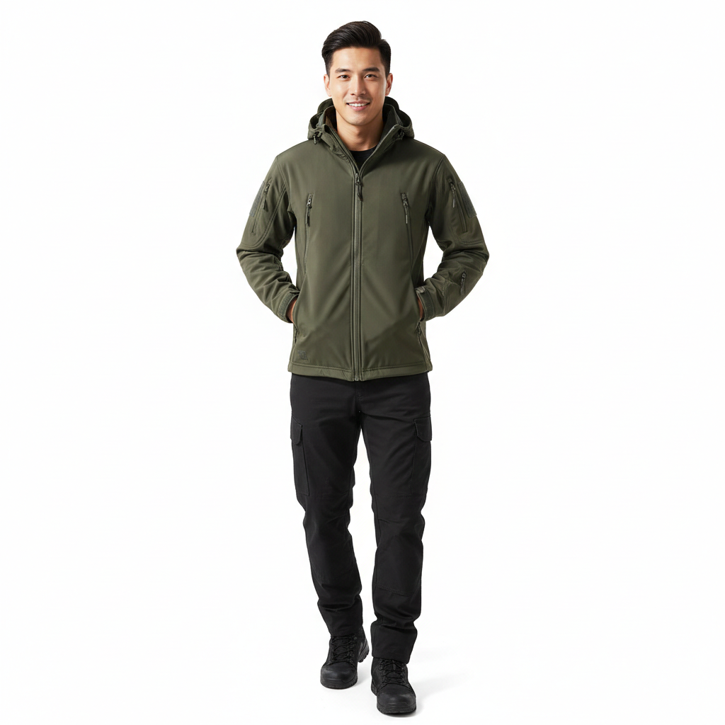 Lusian Chaqueta Softshell Hombre – Abrigo con Capucha Ajustable con Cierre de Cremallera y Bolsillos