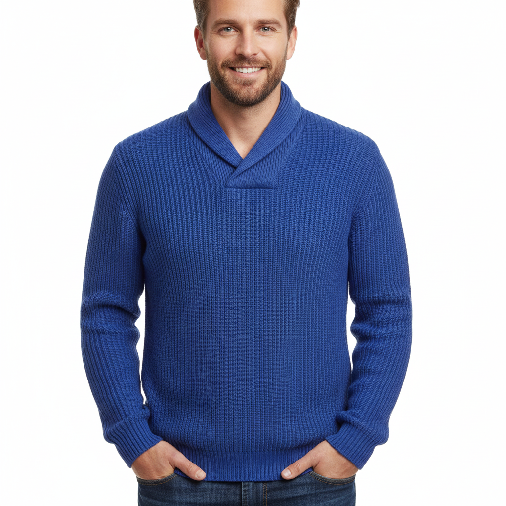 Luther Pull Homme – Tricot à Torsades avec Col Châle & Coupe Décontractée Moderne