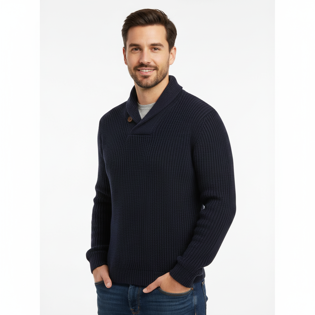 Luther Pull Homme – Tricot à Torsades avec Col Châle & Coupe Décontractée Moderne