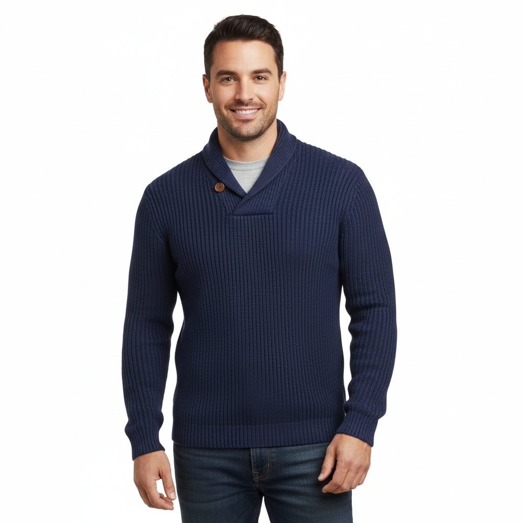 Luther Pull Homme – Tricot à Torsades avec Col Châle & Coupe Décontractée Moderne