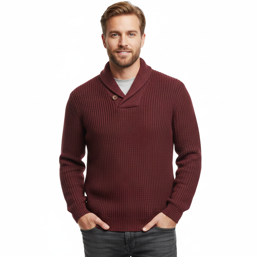 Luther Pull Homme – Tricot à Torsades avec Col Châle & Coupe Décontractée Moderne