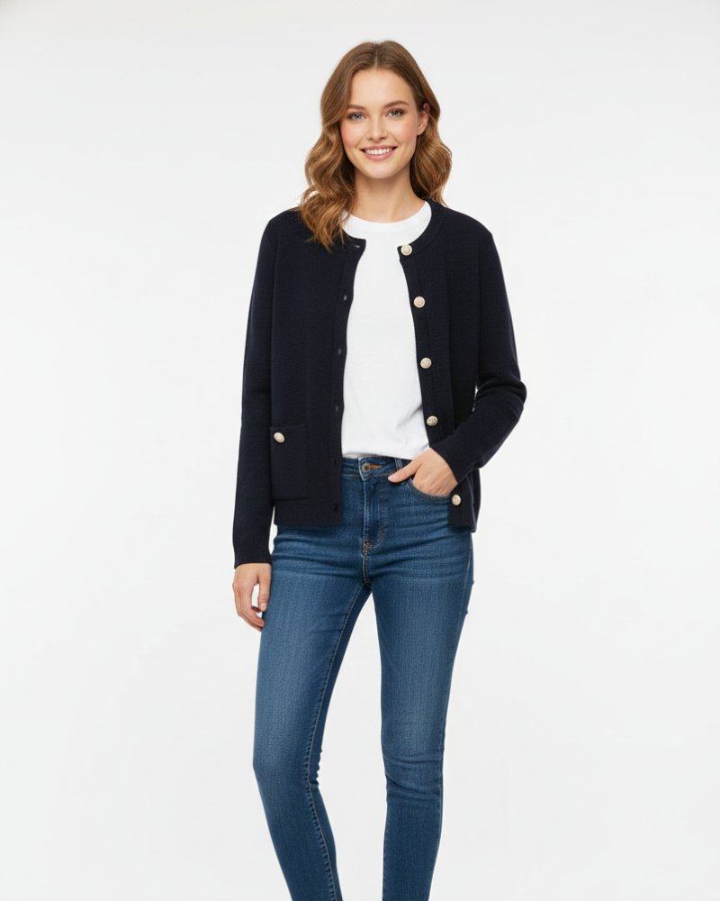 Maria Kardigán Court Női – Finom, Mintás Kötés, Kontrasztos Gombok és Elegáns Stílus