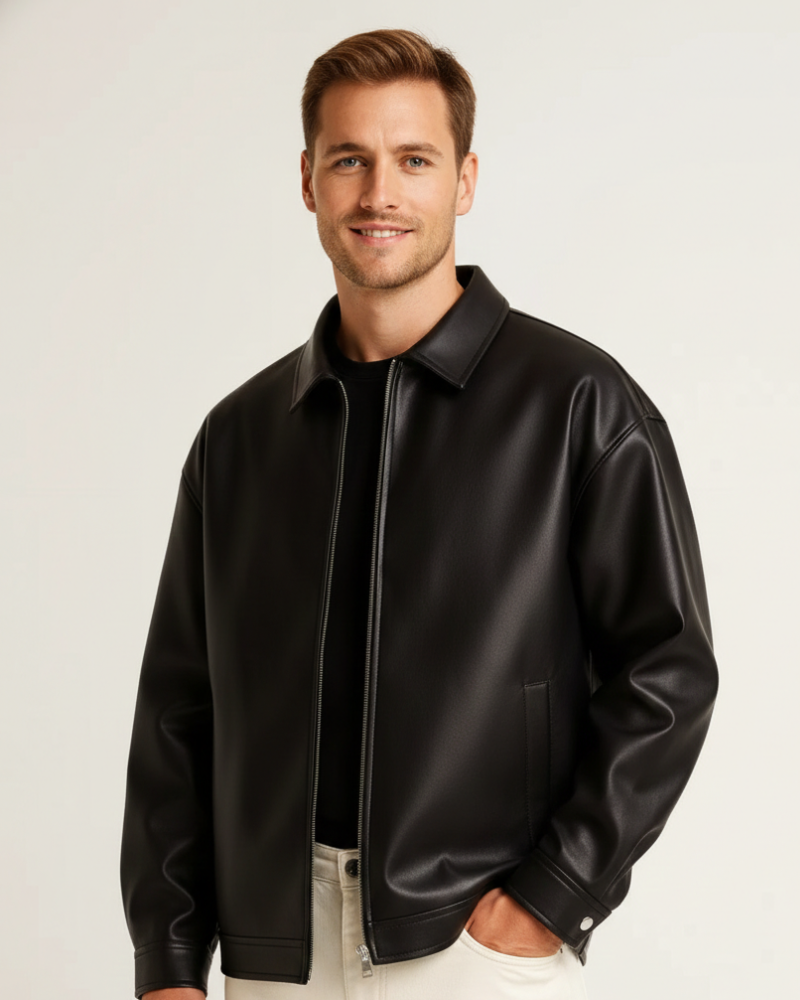 Mason Kurtka Skórzana Męska – Nowoczesny Krój, Prosty Wzór i Zamek Błyskawiczny