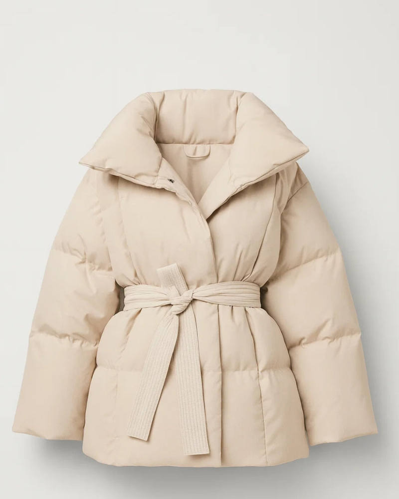 Micah Damen-Steppjacke mit Gürtel – Übergroßer Kragen, warme Wattierung & moderner Stil