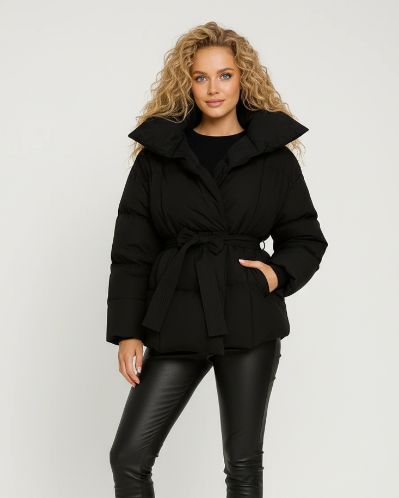 Micah Damen-Steppjacke mit Gürtel – Übergroßer Kragen, warme Wattierung & moderner Stil