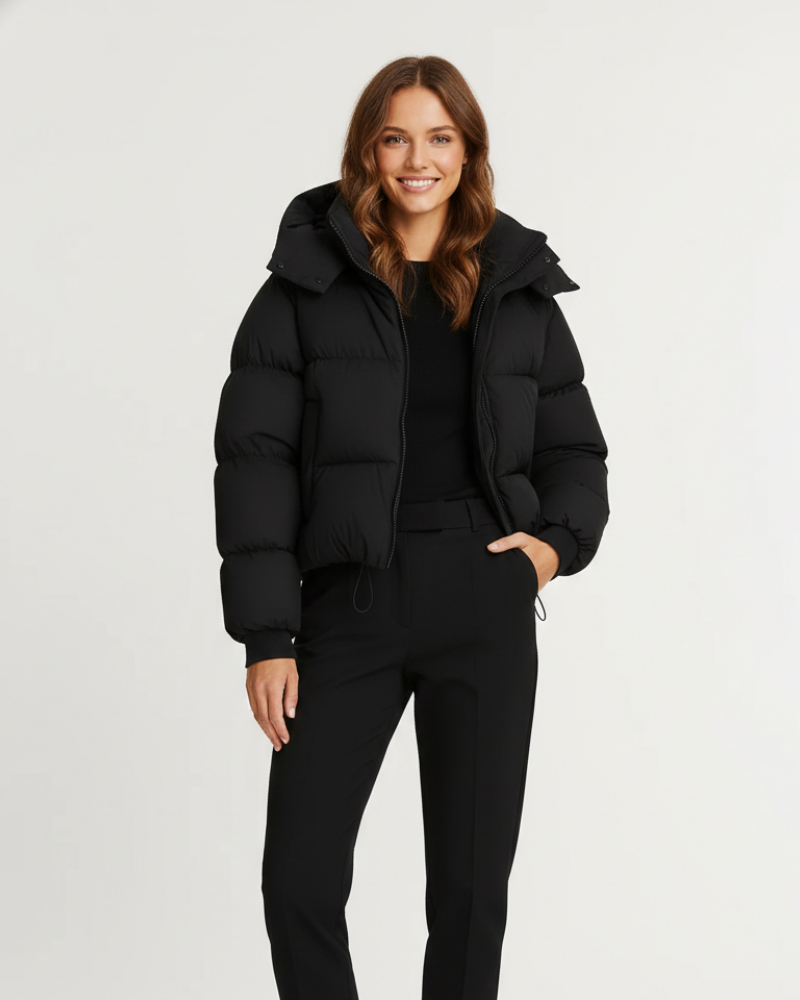 Miles Short Padded Jacket for Women – Quilted Volume, Built-in Hood & Modern Style