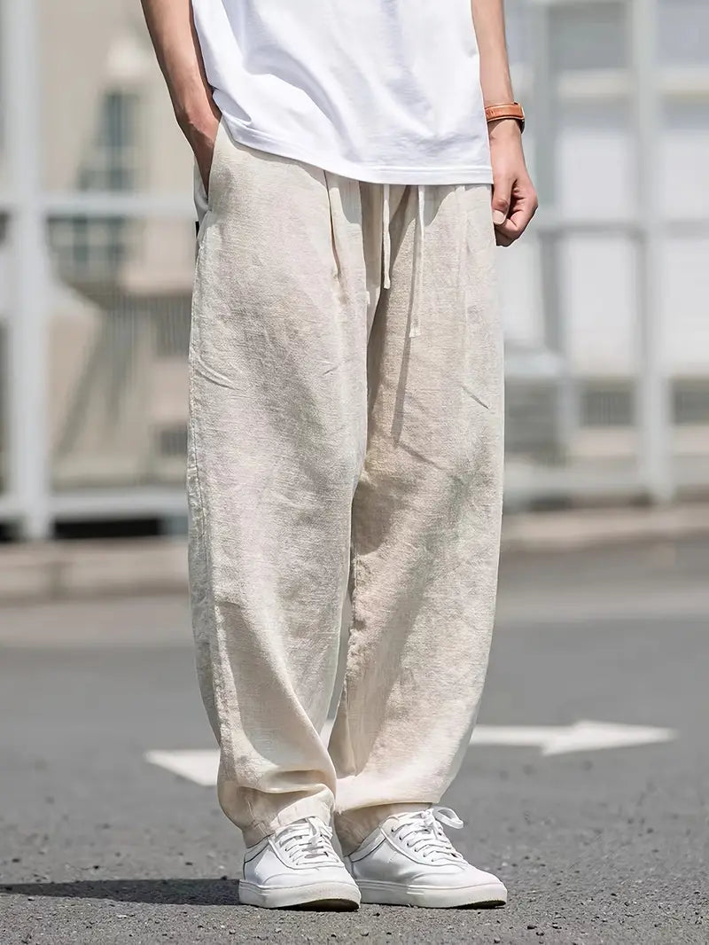 Pantaloni in lino da uomo Liam - Pantaloni estivi larghi, traspiranti e resistenti