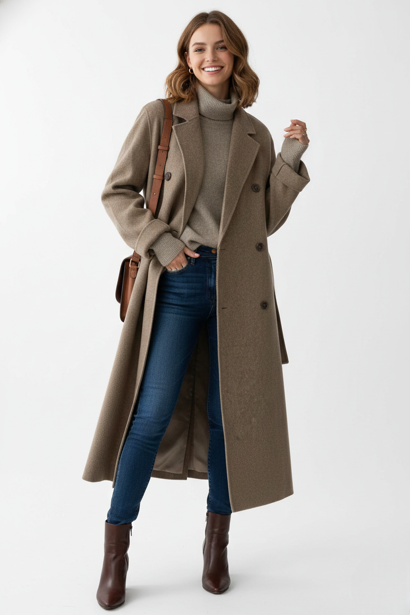 Mabelle pitkä naisten takki – talvitakki kaksirivisellä napituksella, tyylikäs ja nykyaikainen leikkaus