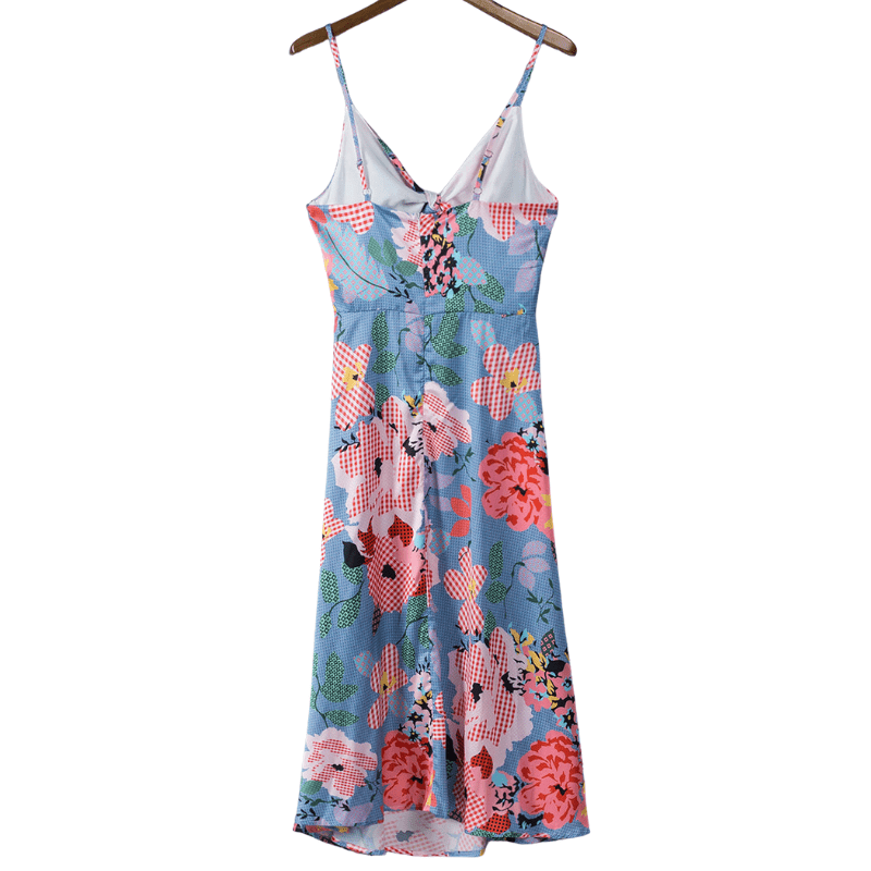 Abito midi in raso da donna Valerie - Stampa floreale, spalline regolabili ed elegante spacco
