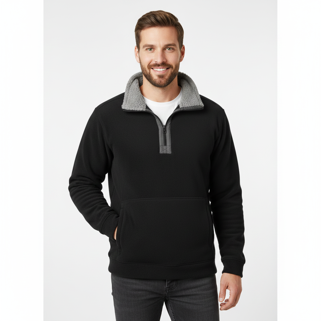 Marky Pull Zippé Homme – Sweat Demi-Zip Doublé Fleece avec Col Montant & Coupe Décontractée