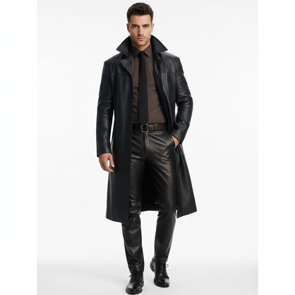 Marlo Trench Lang Herre – Elegant Frakke med Klassisk Knaplukning Moderne Snit