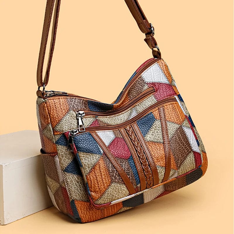 Marysol Sac à Main Femme – Sac en Cuir Patchwork avec Design Mosaïque & Compartiments Pratiques
