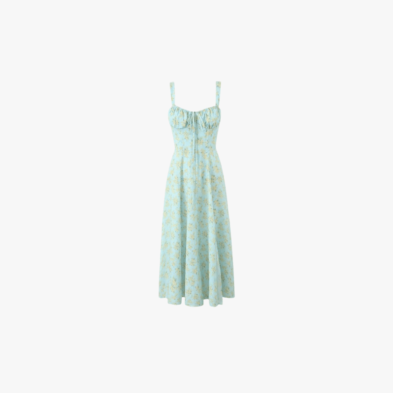 Abito midi da donna Emelie – Abito romantico floreale con spalline regolabili e vita aderente