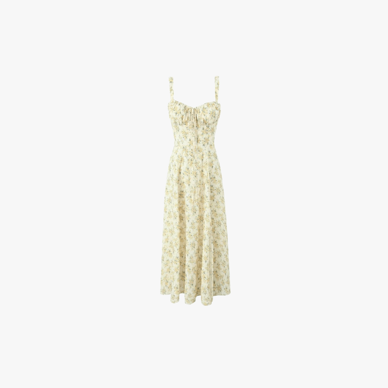 Abito midi da donna Emelie – Abito romantico floreale con spalline regolabili e vita aderente