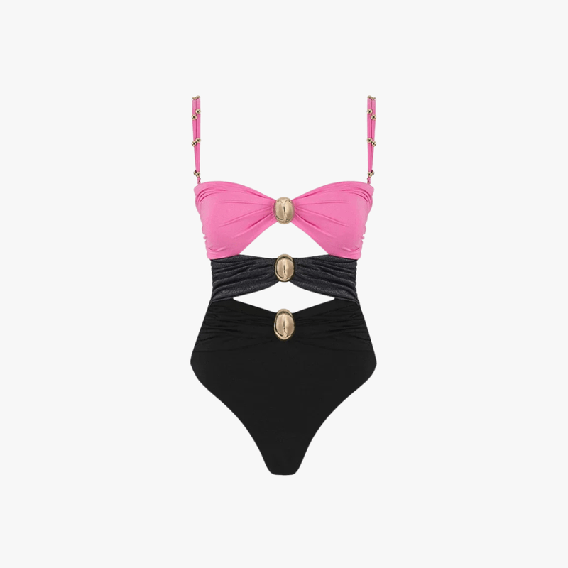 Costume da bagno da donna Issa – Costume intero con cutout, anelli dorati e design colorblock