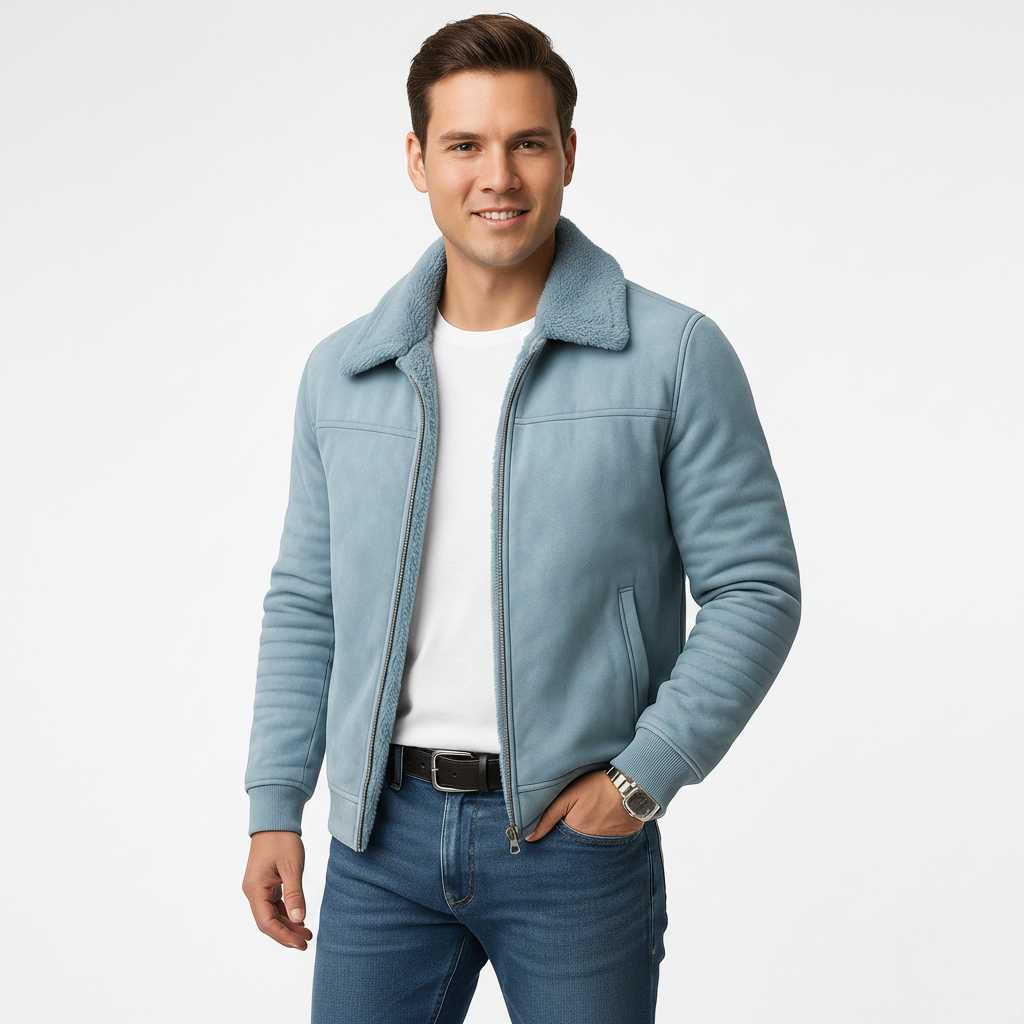 Michael Veste Herenjas met Bontkraag – Elegante Jas met Rits, Slim Fit in Moderne Stijl
