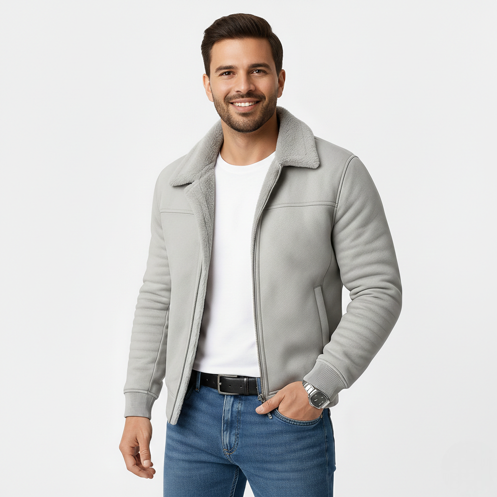 Michael Veste Herenjas met Bontkraag – Elegante Jas met Rits, Slim Fit in Moderne Stijl
