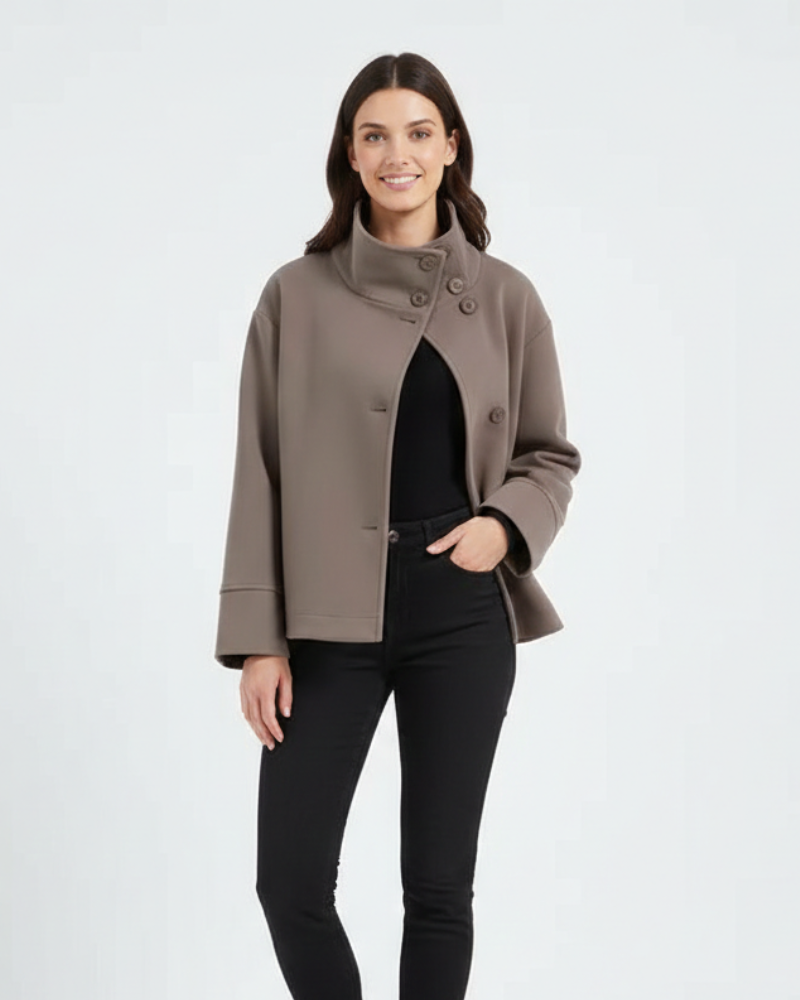 Natalia Manteau Court pentru Femei – Închidere Dublă Clasică, Croială Strâmtă și Stil Elegant