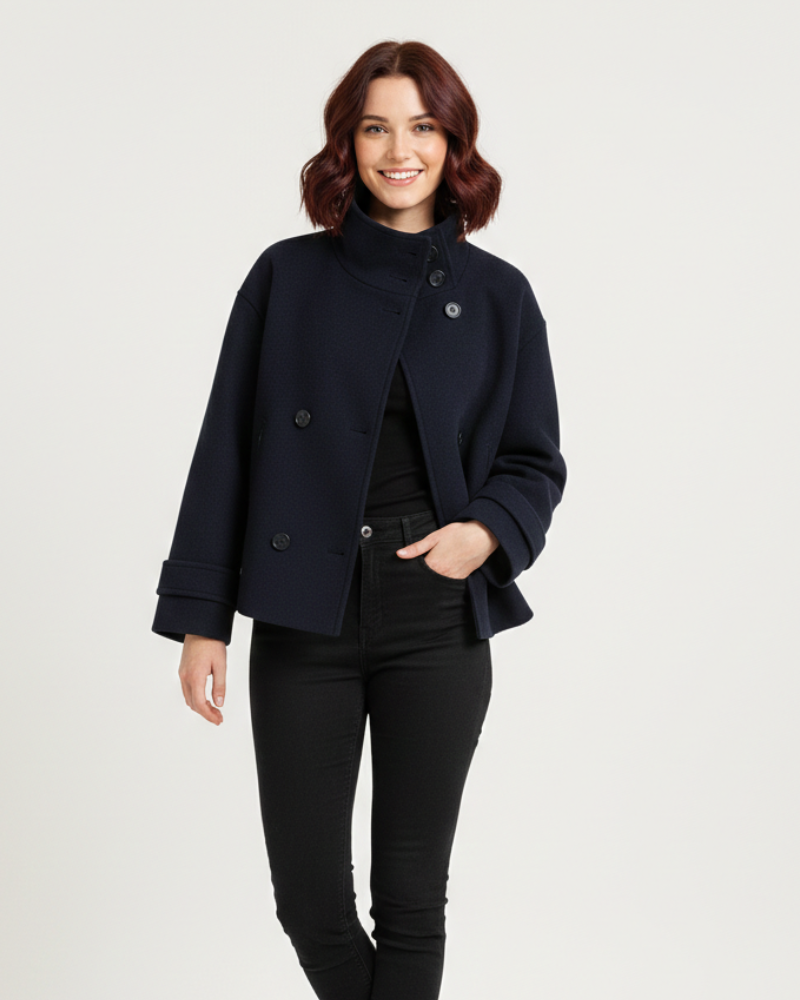 Natalia Manteau Court pentru Femei – Închidere Dublă Clasică, Croială Strâmtă și Stil Elegant