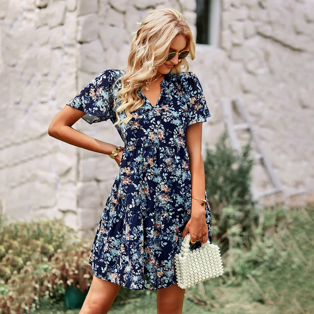 Abito corto floreale da donna Cleo - Vestibilità elegante e stampa floreale estiva rinfrescante
