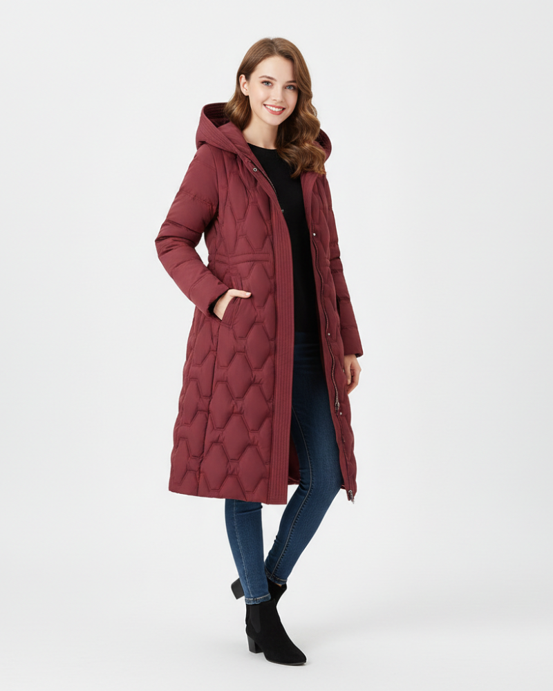 Nicole Manteau Long Femme à Capuche – Matelassé Élégant, Chaleur & Style Hivernal